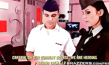 Crimson October's Busty Uniform Scene with Brenda Dark-hued and Bruno