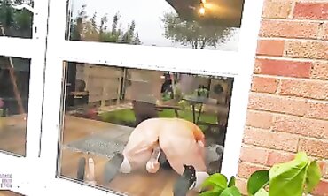 Redhead Love Gets Double Anal DP From Neighbour Through Window