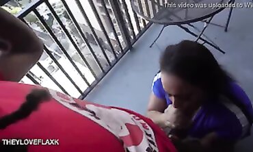 Latina Princess Takes A BBC Blowjob On The Balcony