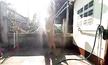 Regina Noir Gets a Soaked Outdoor Shower in the Garden