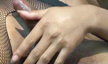 Impressive Thai trans Cookie strap-on smashes herself in the arse