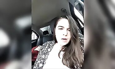Brunette MILF Star Jerks Off with Dildo in Car