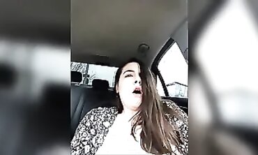 Brunette MILF Star Jerks Off with Dildo in Car