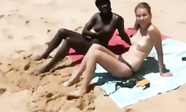 Interracial Beach Threesome With Big Tits