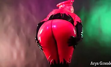 Red MILF in Crimson Vinyl Catsuit Solo Bondage POV