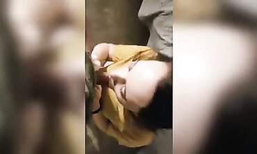 Brunette Wife Plows Daddy In POV While Husband Is Inside