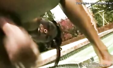 Ebony MILF Solo Masturbation By The Pool