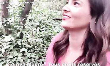 Ava Moore's Messy Outdoor Blowjob: First Time Deepthroat Action