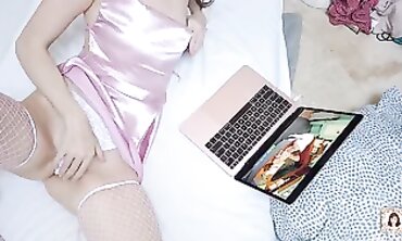 Bombshell Enjoys Lingerie While Watching Porn