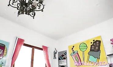 Nina Pink Takes a Deep Throat Blowjob and Swallows the Cumshot