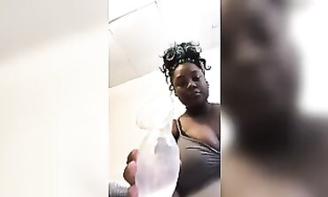 Ebony Busty Beauty Squeezes Milk From Her Giant Melons