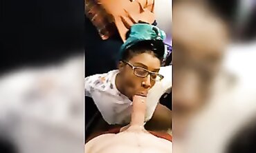 POV Ebony MILF Gives Sloppy Blowjob After Boner Pumping