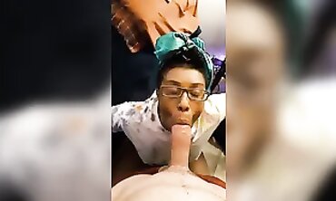POV Ebony MILF Gives Sloppy Blowjob After Boner Pumping
