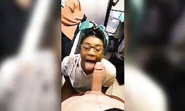 POV Ebony MILF Gives Sloppy Blowjob After Boner Pumping