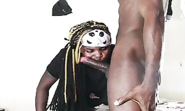 Ebony Step-Cousin Gets Anal and Deep Throat Action