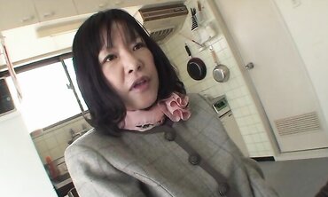 Mature Chinese dark-haired with highly fur covered cooch Makiko Nakane having joy with a dude two