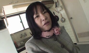 Mature Chinese dark-haired with highly fur covered cooch Makiko Nakane having joy with a dude two