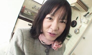 Mature Chinese dark-haired with highly fur covered cooch Makiko Nakane having joy with a dude two