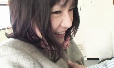 Mature Chinese dark-haired with highly fur covered cooch Makiko Nakane having joy with a dude two
