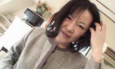 Mature Chinese dark-haired with highly fur covered cooch Makiko Nakane having joy with a dude two
