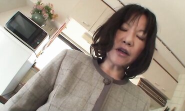 Mature Chinese dark-haired with highly fur covered cooch Makiko Nakane having joy with a dude two