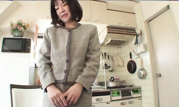 Mature Chinese dark-haired with highly fur covered cooch Makiko Nakane having joy with a dude two