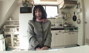 Mature Chinese dark-haired with highly fur covered cooch Makiko Nakane having joy with a dude two