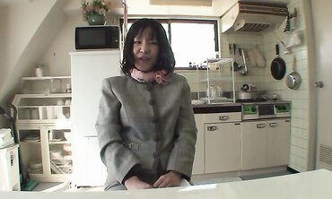 Mature Chinese dark-haired with highly fur covered cooch Makiko Nakane having joy with a dude two