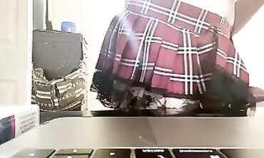 Tattooed College MILF Squirts Solo in Skirt