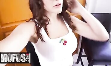 Nerdy Brunette Michele James Gets Natural Tits Fucked