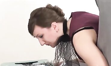 British Brunette Secretary Gets Spanked by Boss