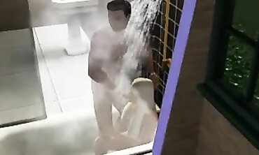 3D Sims Blowjob Game: Rough Shower Scene with Sister and Mom