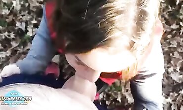 POV MILF Blowjob in the Hotel Garden
