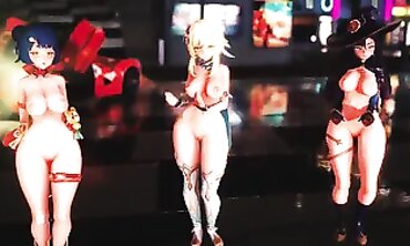 MMD: Lumine & Xiangling's Natural Boobs Wank Contest