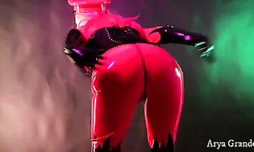 Love In Red Vinyl Catsuit Posing Solo