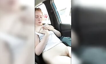 Redhead MILF Masturbates in Engaged Gym Parking Lot