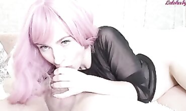 Stunner With Colored Hair Swallows Mistress's Huge Cock