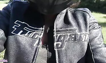 French Amateur Squirts and Pisses on Her Motorbike in Public