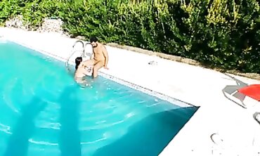 Next Door Brunette Takes It In The Pool