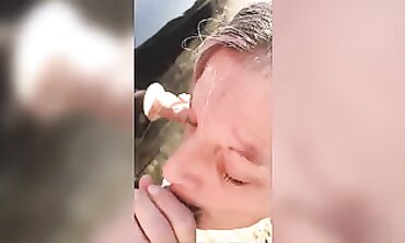 Outdoor Exhibitionist Gets Creampie On Her Face