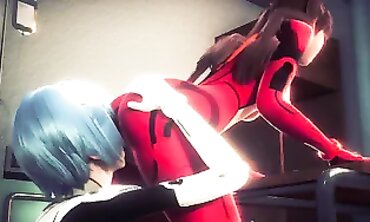 Asuka and Rei Lesbian Strap-On Sex in Neon Genesis Evangelion