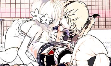 Genshin-Inspired Futanari Trio in 3D Animation