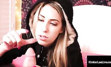 Kimber Lee Gives Her Stepbrother a POV Blowjob and Footjob