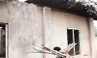 Blindfolded Blonde Fetches Firewood In The Bush