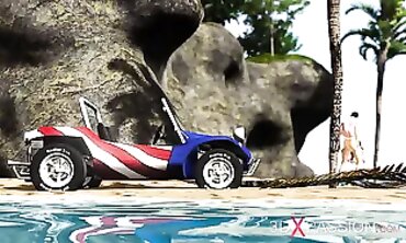 Beauty and On Get Wild in a Beach Dune Buggy