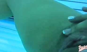 Hairy MILF Fingers Herself to Orgasm in the Solarium