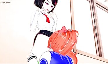 Kyoko and Misako's Lesbian Fake Cock Adventure in Sea City