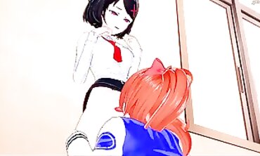Kyoko and Misako's Lesbian Fake Cock Adventure in Sea City