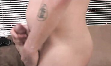 Inked boy with lengthy fears and Prince Albert piercing jacks himself in bedroom.