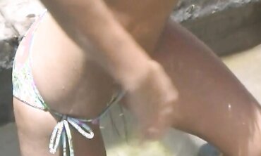 Ultra-Cute Blondie Nicole Lounges In The Water Outside Before Pummeling Her Stud